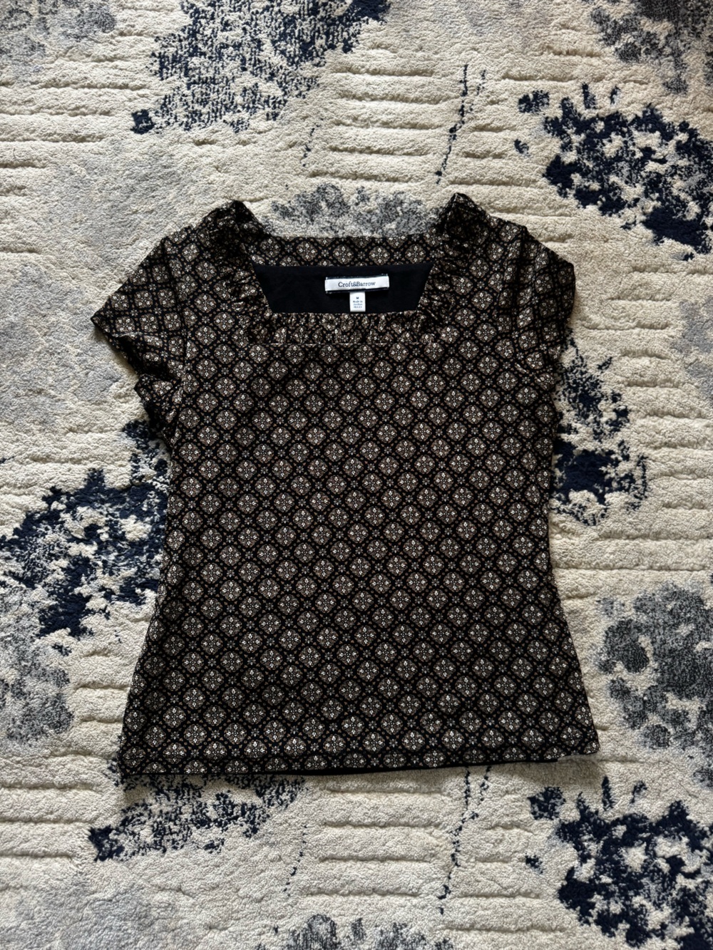 croft & barrow Black Geometric Print Short Sleeve Top